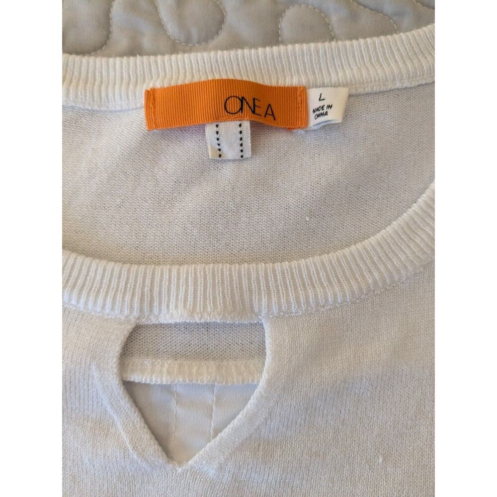 One A mixed Fabric High Low Blouse/Sweater White Size L - Picture 6 of 8